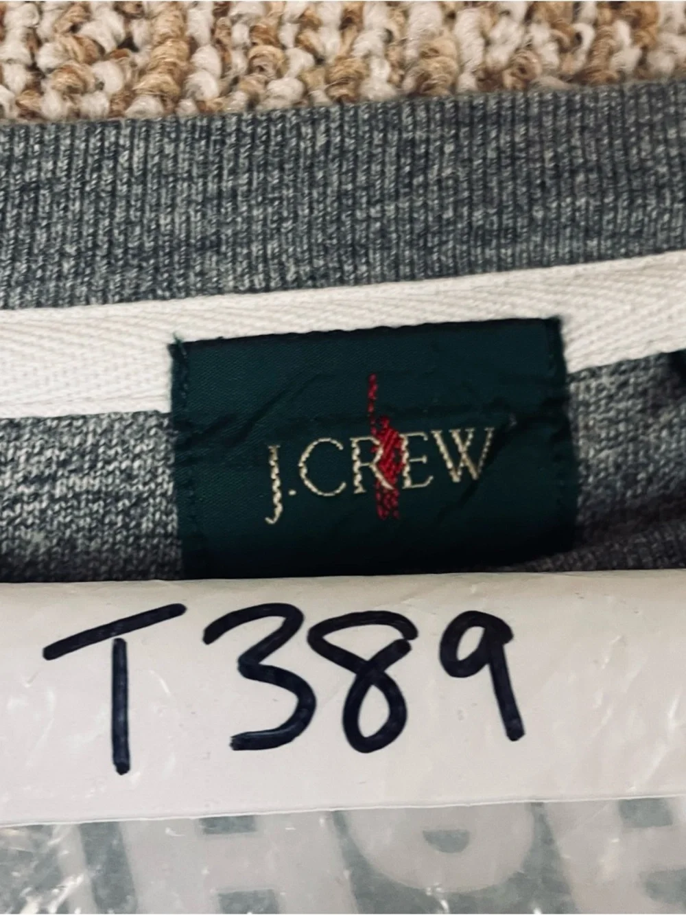 J CREW Oarsman Shirt Men XL Gray Stripe Heavyweight Elbow Patch Cotton T342